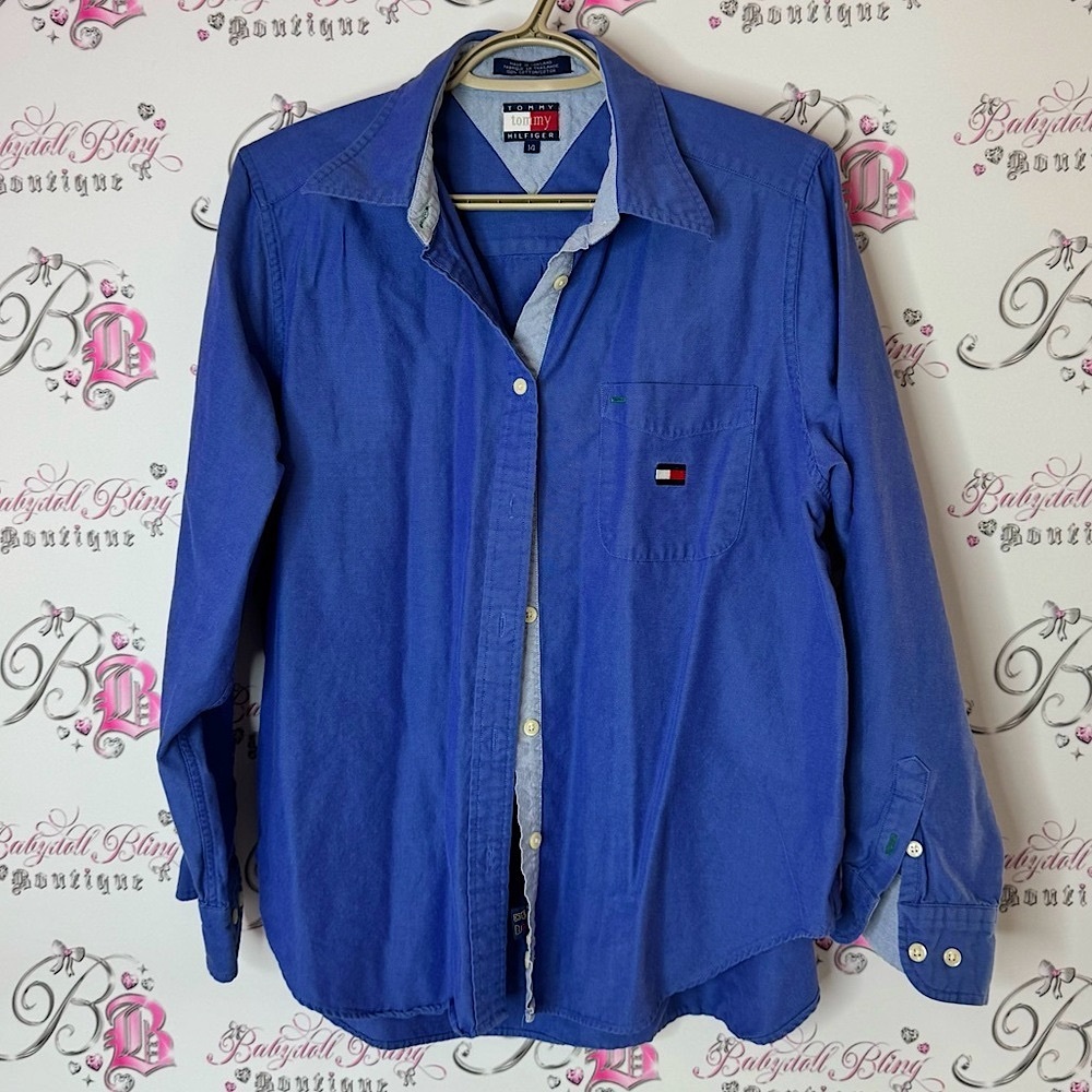 Tommy Hilfiger button down dress shirt Men's Classic Blue Shirt Jacket